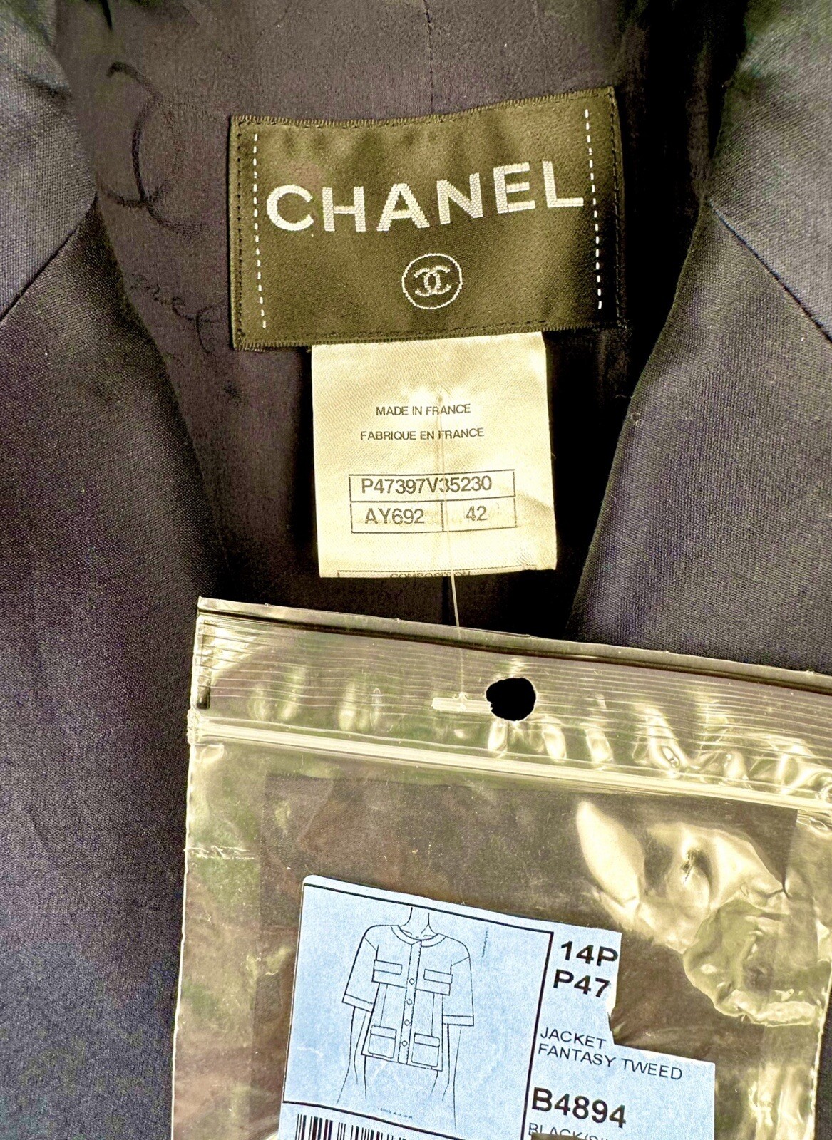 5K New Chanel 2014 Navy Blue Tweed Evening Jacket 38 40 42 6 8 10 Coat Logo L M thumbnail 23