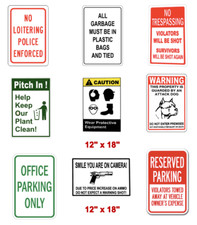 Warning Caution and Notice No Trespassing Reserved Parking No Loitering PVC Sign