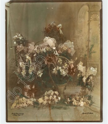 Memorial Flowers Still Life HAND-COLORED VERNACULAR 1918 Tennessee Press Photo