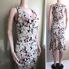 Retro 30s Silk Slip Dress 12 L Bias Cut Pink Floral Ruffle Hem VTG 90s Nine West