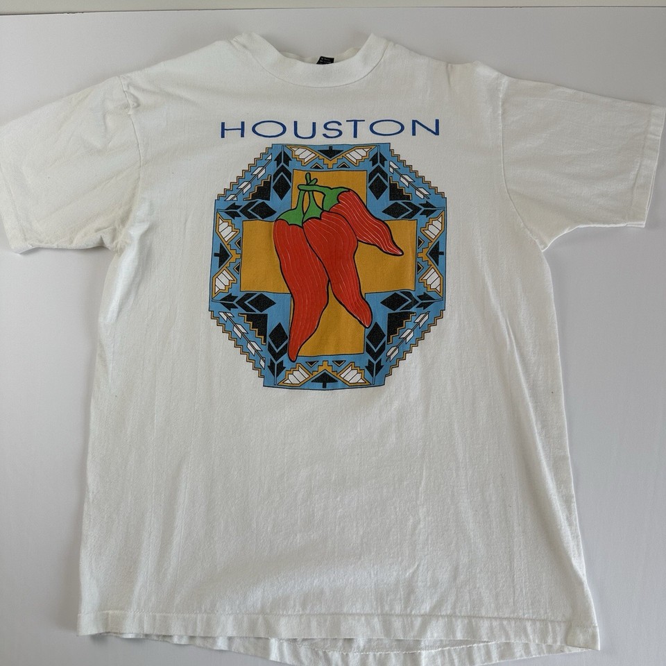 Vintage Houston Chili Pepper TShirt White Size XL Southwestern Graphic