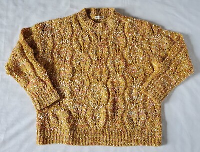AndTheWhy Sweater Womens M/L Gold Shiny Thread Pink Loose Knit Pullover 