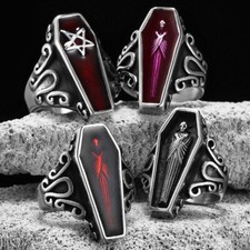 Punk Gothic Mummy Vampire Coffin Skeleton Men Ring Stainless Steel Jewelry 5-15