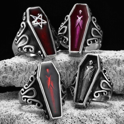 Punk Gothic Mummy Vampire Coffin Skeleton Men Ring Stainless Steel Jewelry 5-15