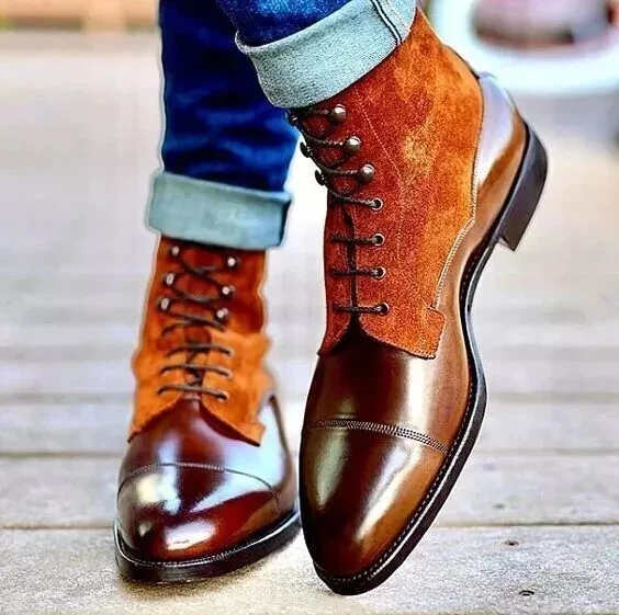 New Handmade Brown Leather Suede Texture Lace Up High Ankle Dress Formal Shoes
Opens in a new window