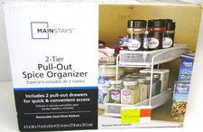 Pull Out Spice Rack Organizer for Cabinet, 2-Tier Slide Out, White.