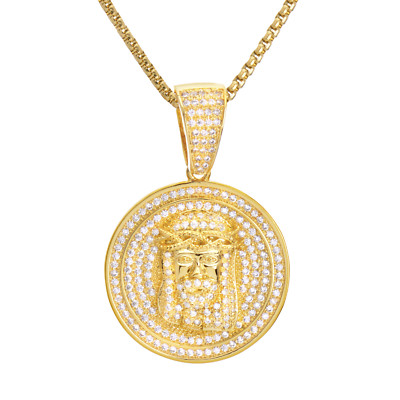 Gold Plated Jesus Medallion Pendant Stainless Steel 24 inch