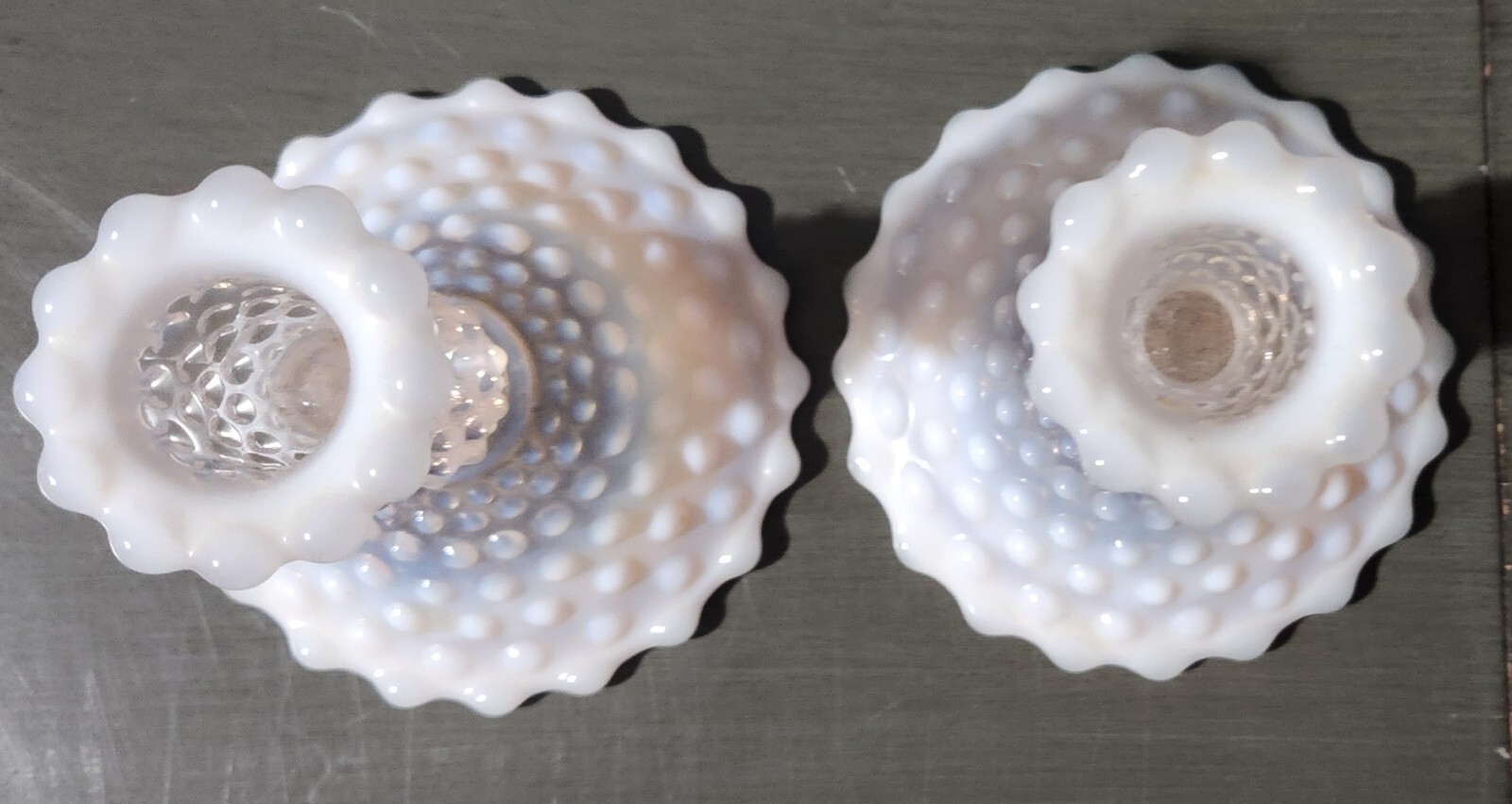 Antique Fostoria Hobnail Pink Milk Glass Candle Holders eBay