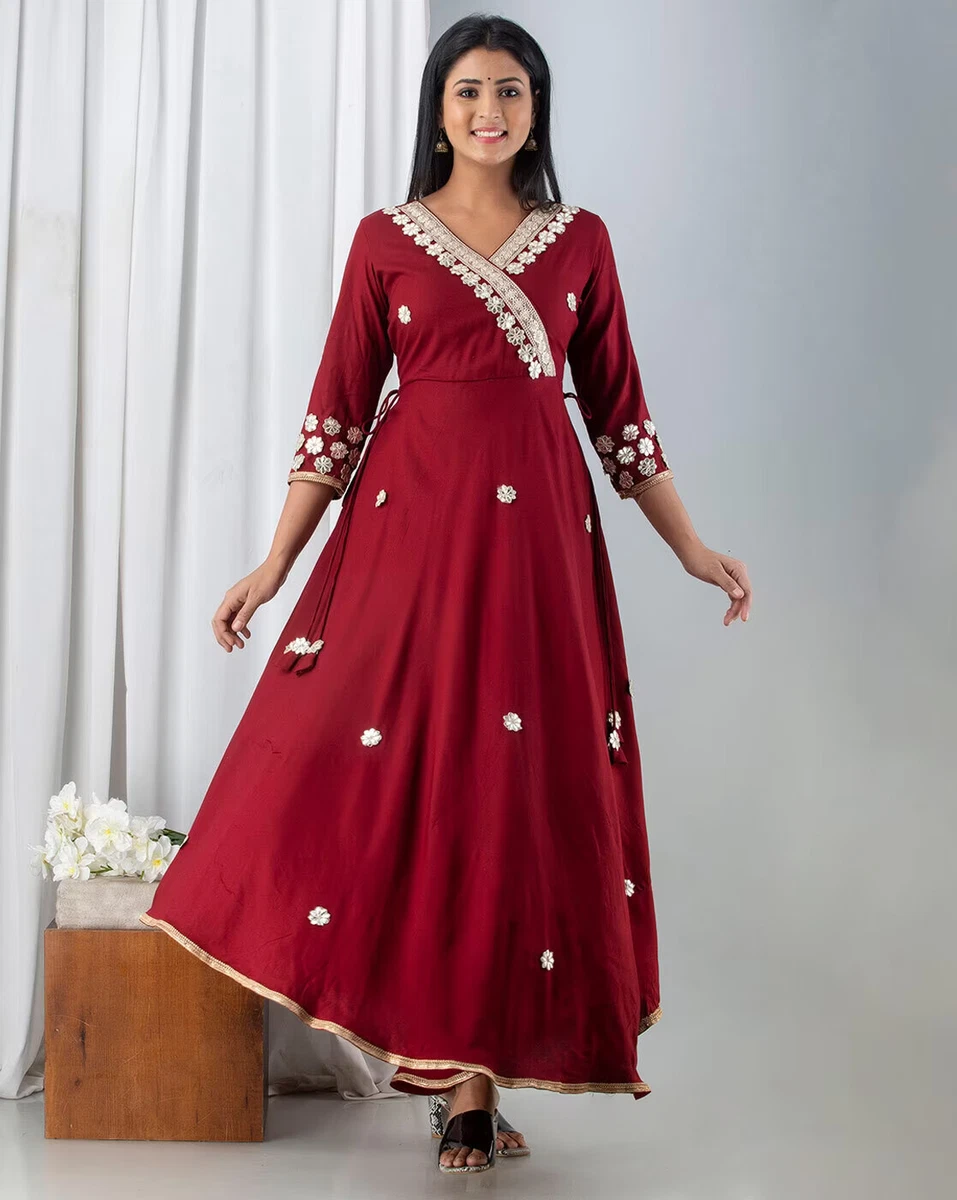 Indian Women Floral Print Flared Anarkali Flared Kurta Kurti New Dress Top Tunic