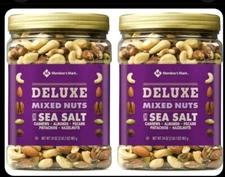 2 Packs Member's Mark Deluxe Mixed Nuts with Sea Salt 34 OZ Each Pack