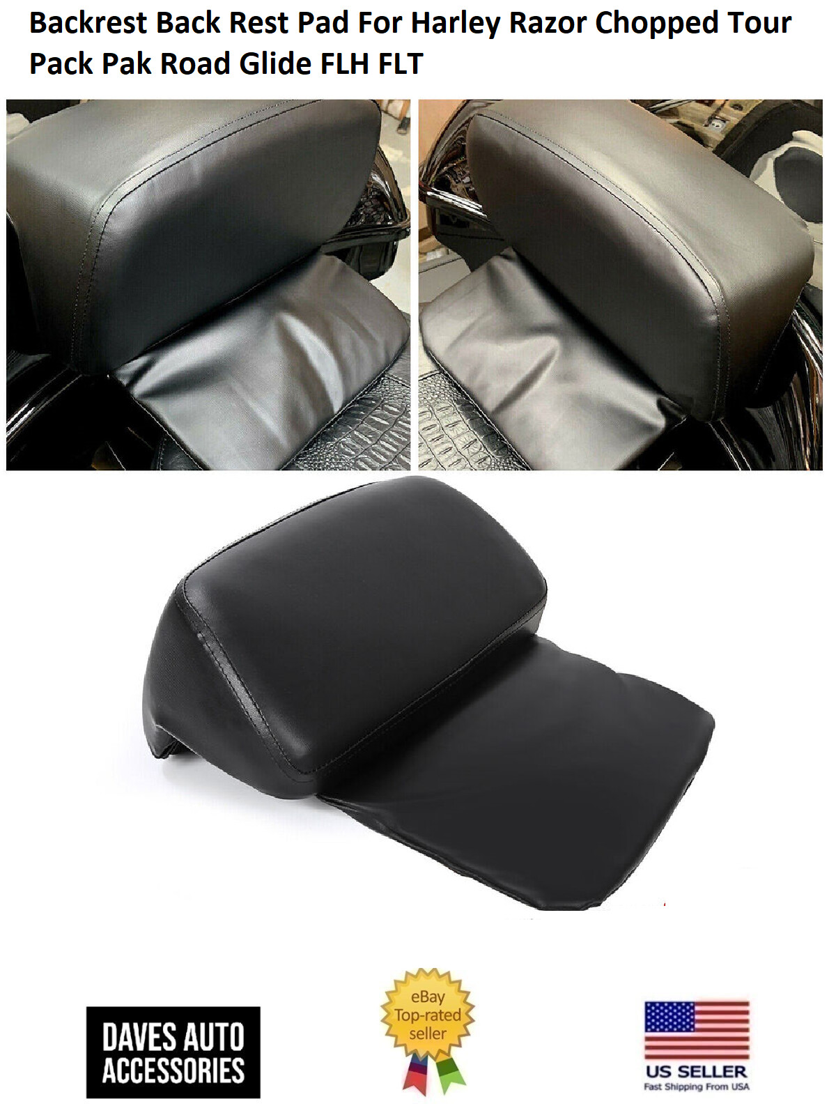 Backrest Back Rest Pad For Harley Razor Chopped Tour Pack Pak Road ...