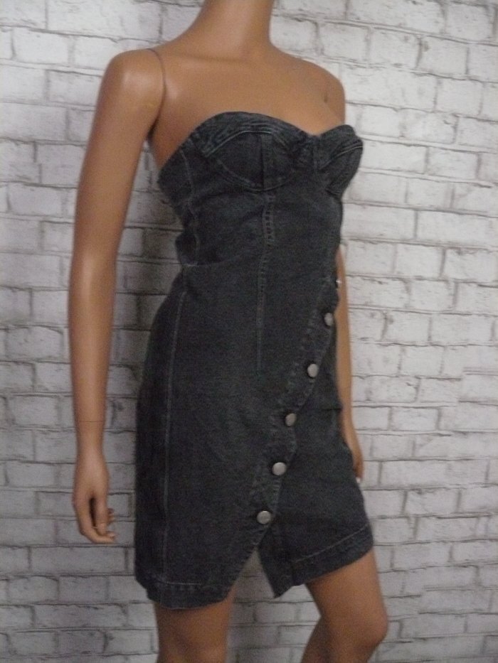 $595 Jean Atelier Onyx Black Denim Asymmetric Button Claudia Dress 2 NEW J516