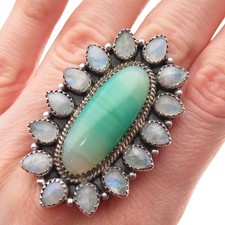 925 Sterling Silver Vintage Real Agate  Moonstone Statement Ring Size 7.25