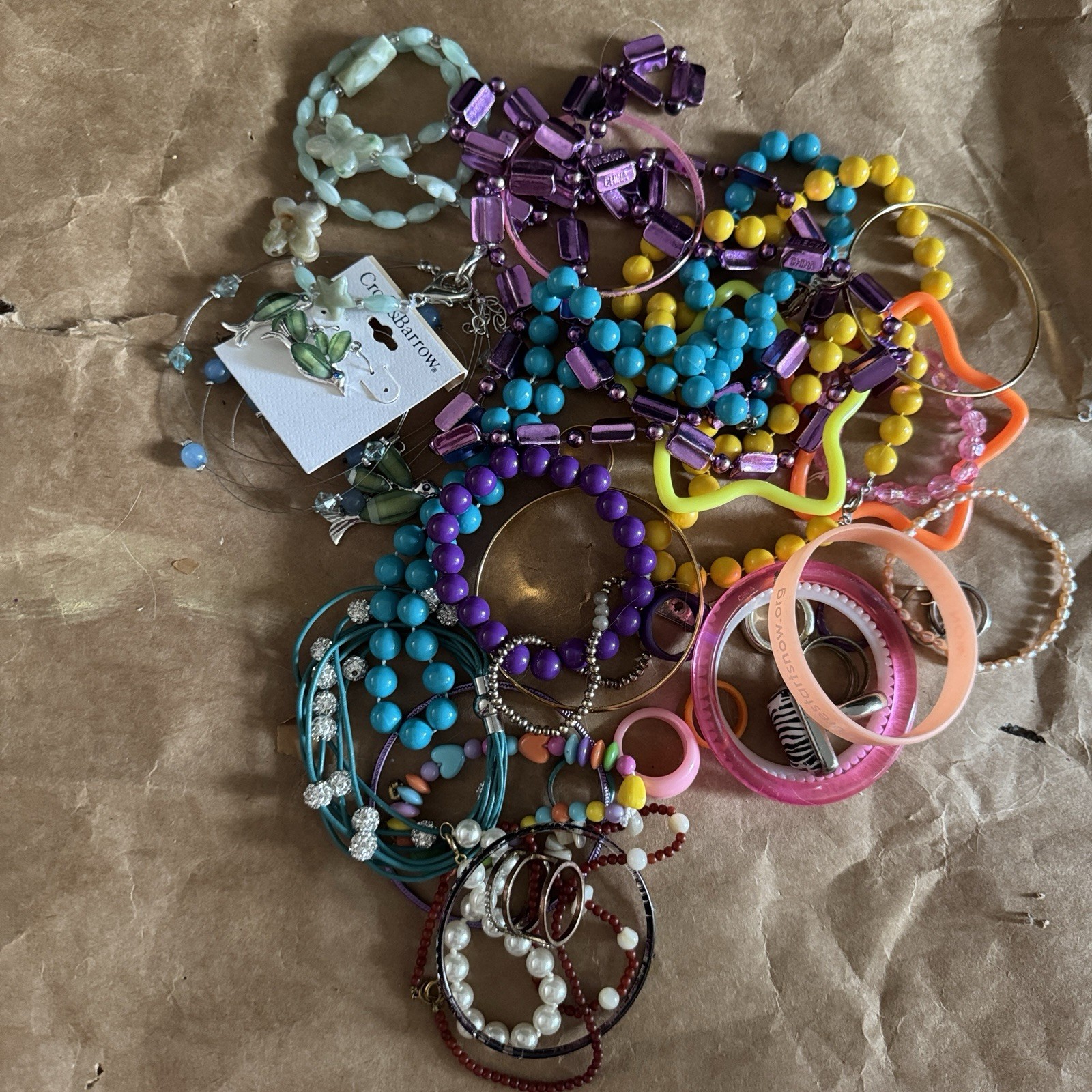 Assorted Multicolor Beaded Charm Bracelet Lot Adj… - image 1