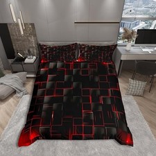 Geometric Grid Duvet Cover Set Twin Size, Red and Twin no comforter Multi 07