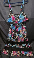 Torrid - Floral Tiered Dress - Womens 0 - Black Blue Pink - Spaghetti Strap