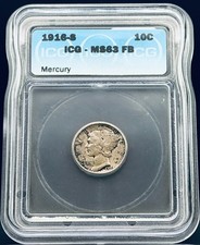 1916S Mercury Dime ICG MS63 FB 10C