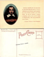 Samuel Champlain Postcard Vintage Portrait Divided Back Hartford Library Stamped
