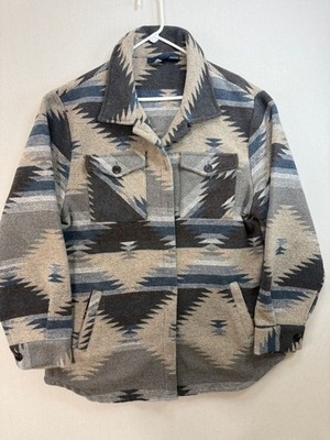 Men's Patterned Jean Jacket in Gray and Blue