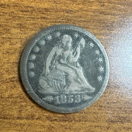 1853 Arrows Rays Liberty Seated Silver Quarter VG-F