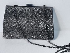 Silver Black Beaded Evening Clutch Bag with Chain Strap Elegant Formal Purse