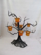 Pottery Barn Spooky Tree Halloween Black Metal Wire Orange Glass Votive Holder