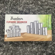 Bruntmor 18/8 Stainless Steel Flatware Organizer Holder Caddy With Wood