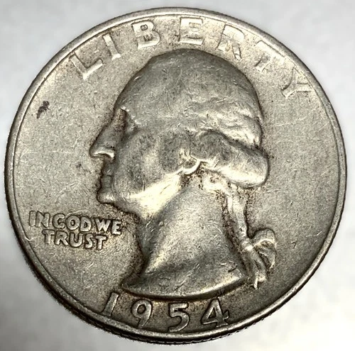 1954 D Washington 90% Silver Quarter Circulated Condition 25c US Coin - 2810