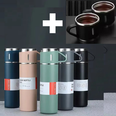 500ml  Thermosflasche +3 Tassen Thermoskanne Isolierflasche Edelstahl Kalt&Warm