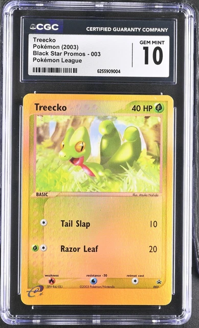 CGC 10 GEM MINT Treecko 003 Black Star Promo Reverse Holo League Pokemon Card