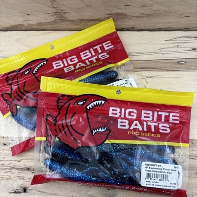 (2 Packs) Big Bite Baits Swimming Craw Tube 4 inch - BLACK BLUE/ELECTRIC BLUE