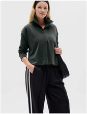 NEW Athleta Seasoft Quarter Zip Sweatshirt M Elm Dark Green Size Medium Pullover