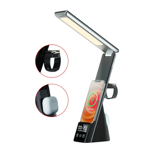 FLEXO LAMPARA ESCRITORIO LECTURA CARGA INALÁMBRICA, RELOJ DIGITAL Y ALARMA
