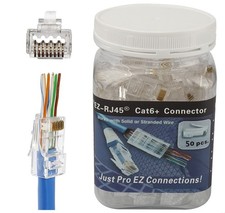 RJ45 Cat6A Cat6 Pass Through Connectors 50Pack 23AWG End Bold Ethernet 8P8C G...