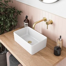 Image of Bathroom Countertop Basin Sink Modern White Gloss Rectangular, 361 x 231mm
