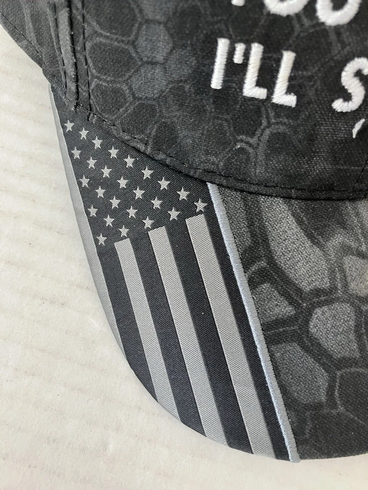 Kryptek Outdoor Cap Adjustable Hat You Stay Safe I'll Stay Free Black Gray Flag - Image 2 of 4