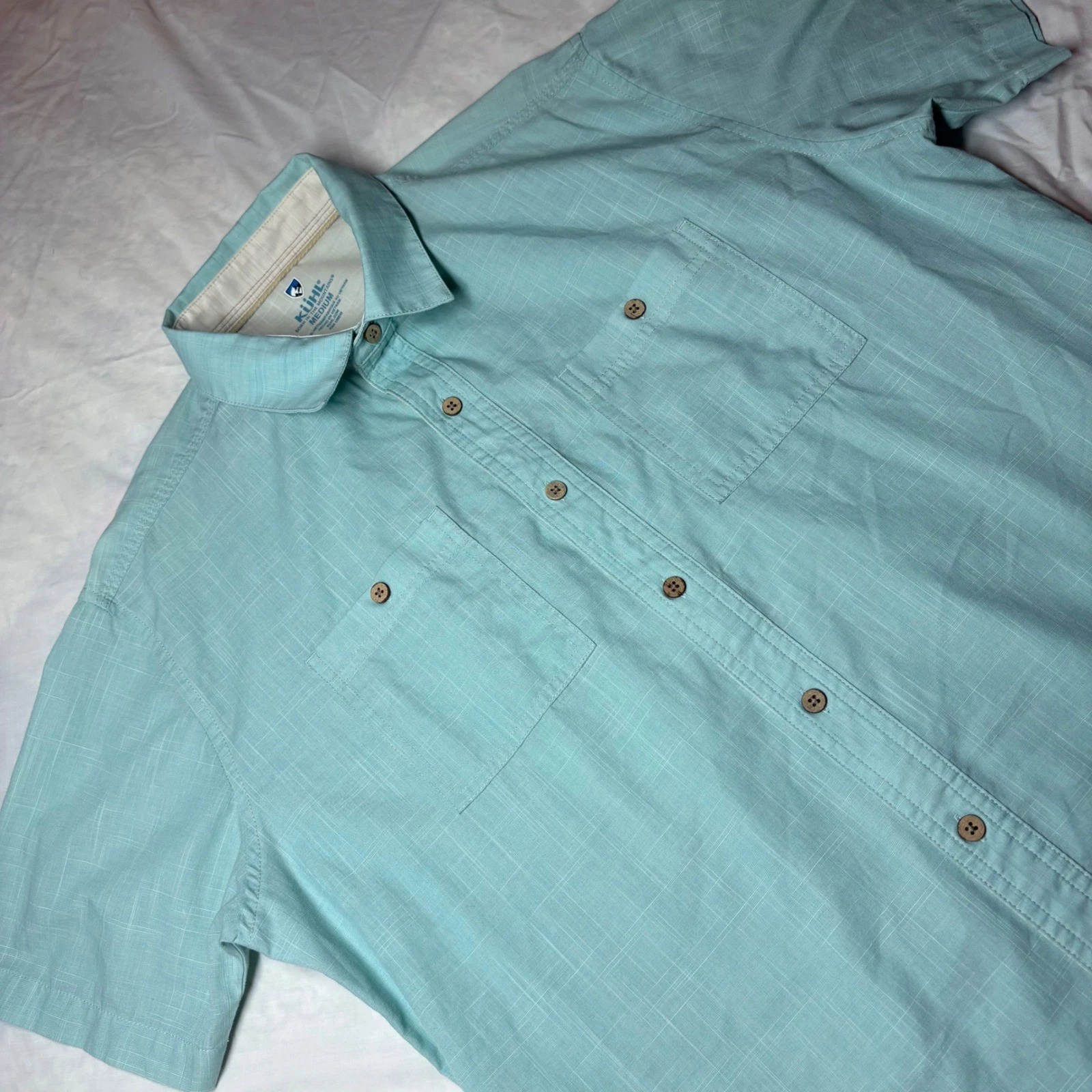 Kuhl Mens Short Sleeve Button Down Shirt Mint Green Hiking Medium Pockets
Opens in a new window or t
