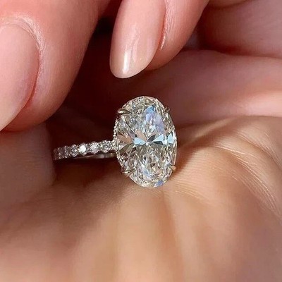 2Ct Real Moissanite proposal Engagement Ring 14K White Gold Plated 925 silver