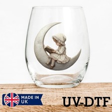 Crescent Moon Baby Girl 8pcs UV DTF Stickers - Glass Laptop Tumbler Cup zt250