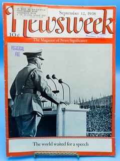 Original Newsweek Magazine Adolf Hitler Cover September 12 1938 WII Complete