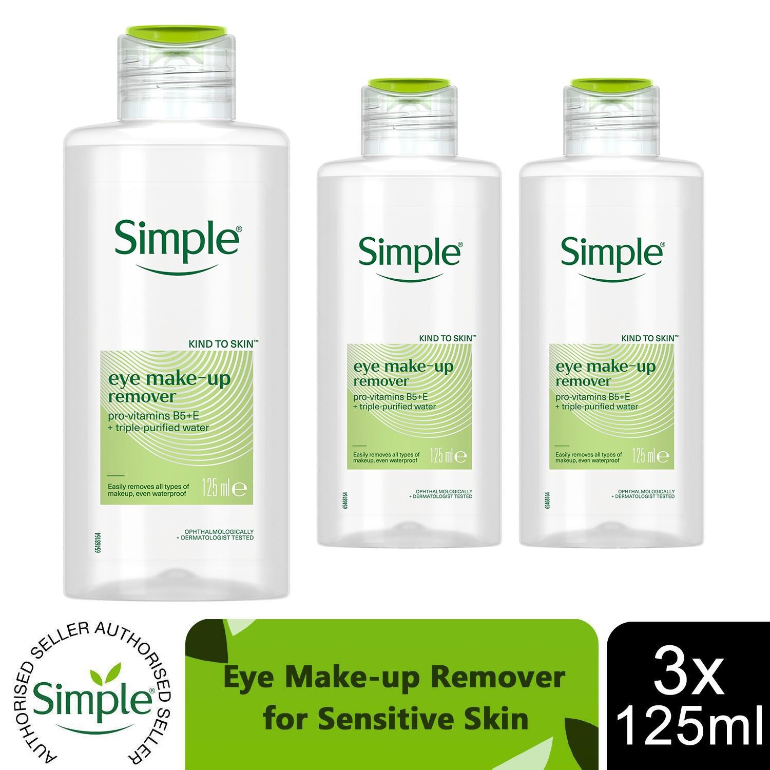 Simple (3X Of 125Ml) Kind To Skin Eye Make-Up Remover For Sensitive Skin - Image 2