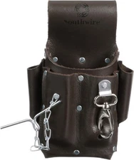 Brown Leather 5 Pocket Tool Pouch Utility Holster For Electricians