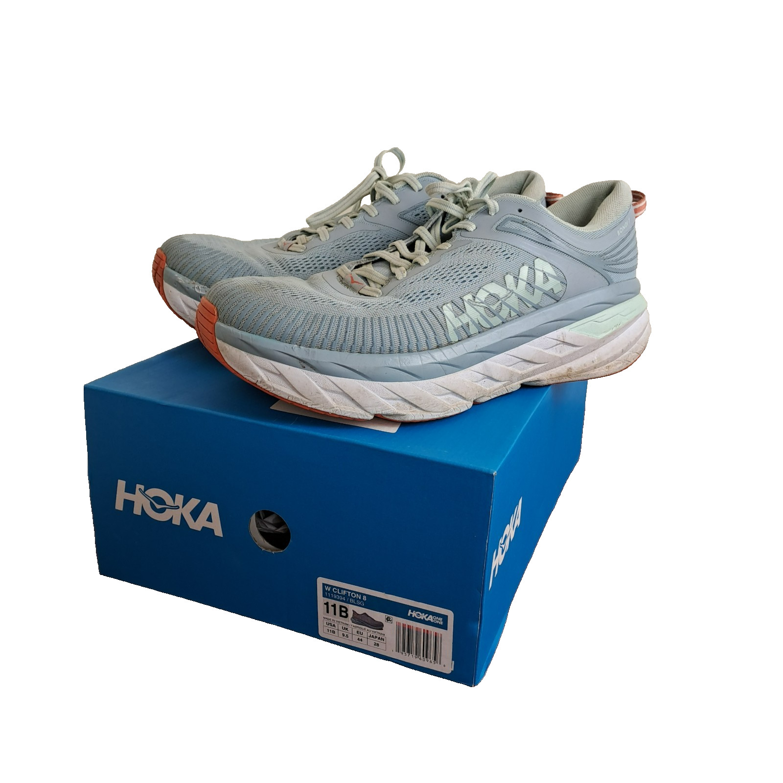 Hoka One One Bondi 7 Running Shoes Womens Size 11 Light Blue Trainer Sneakers