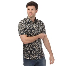 TED BAKER Mens Brown Floral Short Sleeve Monochrome Shirt Size Small BNWT