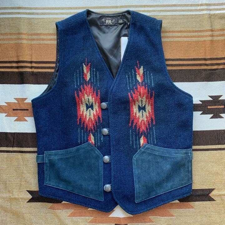 RRL Double RL Native Pattern wool and leather ves… - image 1