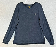 Polo Ralph Lauren Sweater Mens Large Heather Blue Lightweight Cotton V-Neck