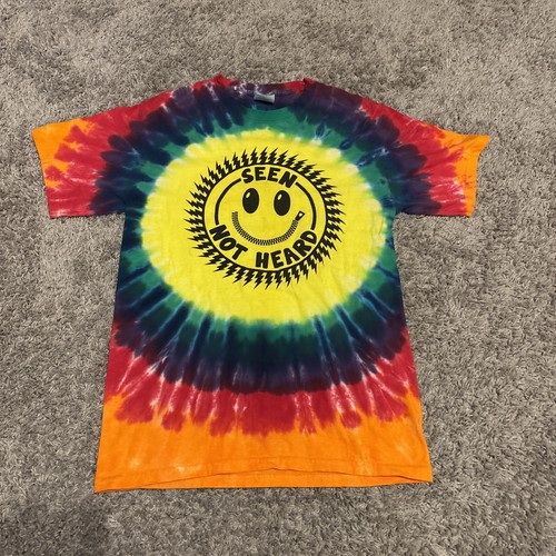 Unisex Tie Dye Smiley Face Seen Not Hear Demo Punk Tshirt Size Tee Large L