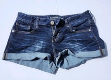 Express Womens Shorts Size 0 Dark Blue Jeans Low Rise Denim 5 Pockets Cuffed