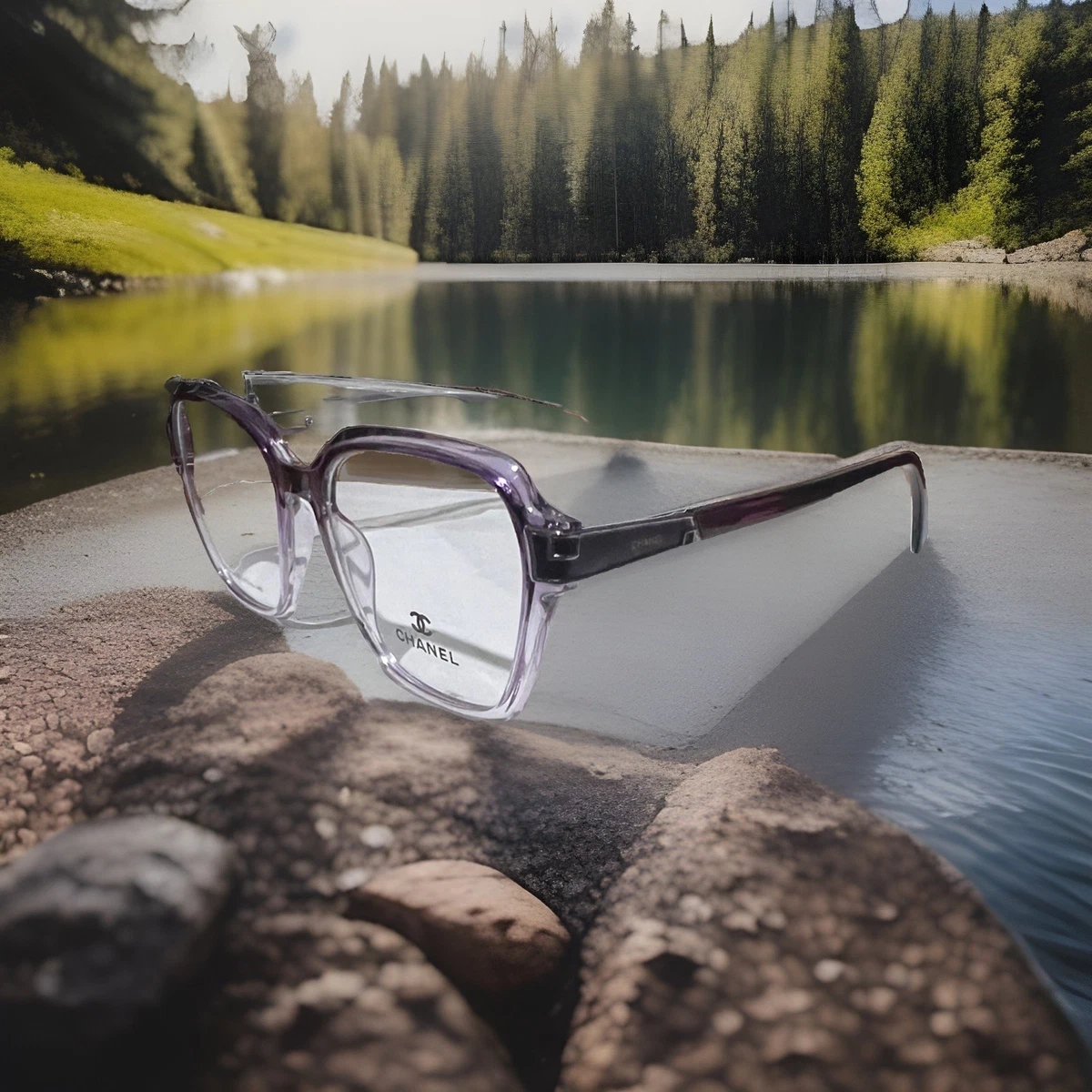 Chanel Cat Eye Eyeglasses Frames Purple Acetate Italy Gunmetal Silver Chanel Acetate Pearl Cat Eye Sunglasses 5340-H Purple  main image 4