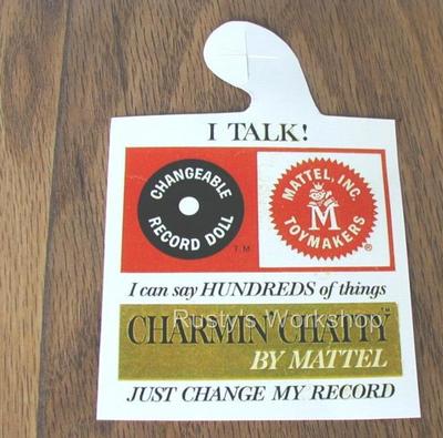 Made For 1960's Mattel CHARMIN' CHATTY Dolls, A WRIST Hang TAG /Insert 2 sided